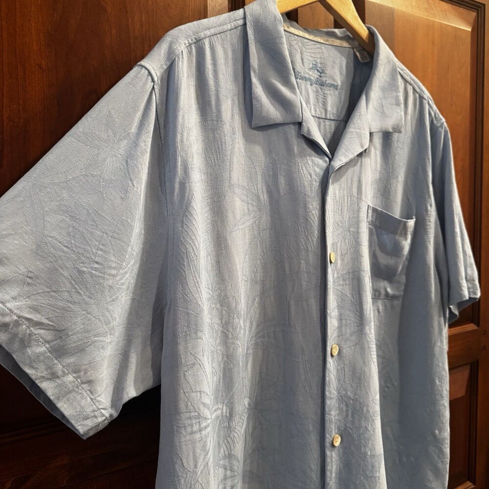 Tommy Bahama Men’s Blue 100% Silk Hawaiian Camp Shirt Floral Jacquard XXL - Picture 9 of 15
